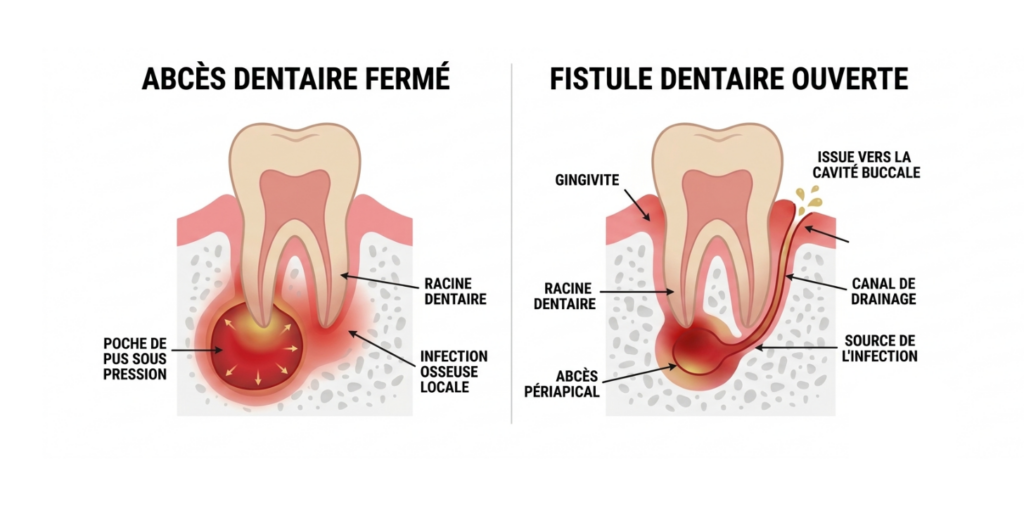 Image démonstratives de comment se forme un abcès ou une fistule