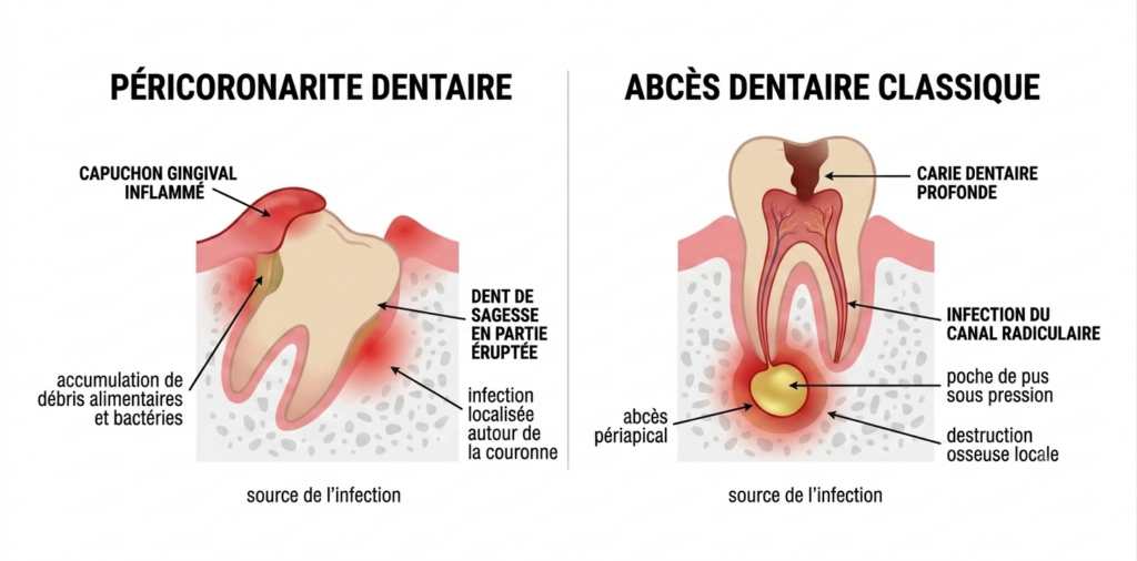 image-différence entre une péricoronarite dentaire et un abcès dentaire classique - ares dental
